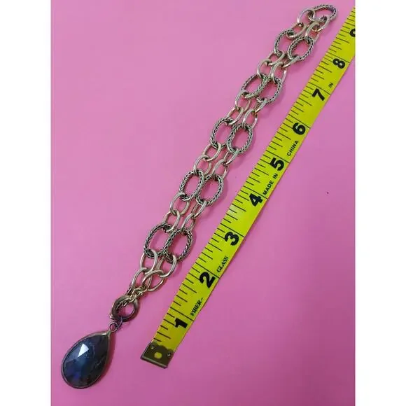 Labradorite Charm on Ralph Lauren Old Gold Chain Necklace VTG "RL" on Toggle End - Picture 8 of 9